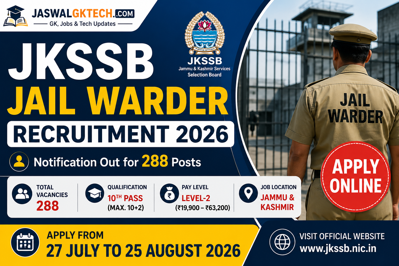 JKSSB Jail Warder  Recruitment 2026